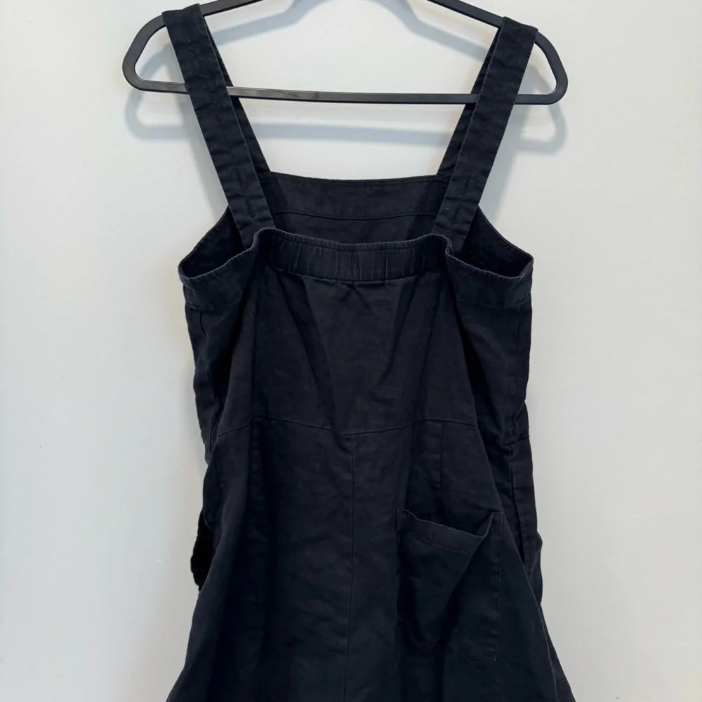 Everlane Womens 100% Linen Square-Neck Jumpsuit in Black Pockets Straps Size 4